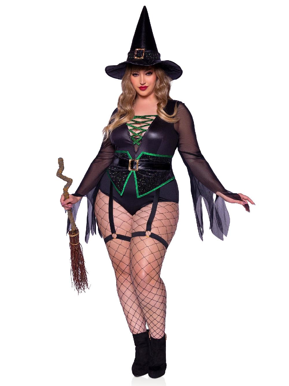 Leg Avenue Plus Broomstick Babe Witch Costume Black