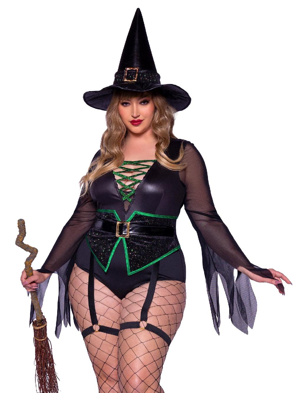 leg avenue Plus Broomstick Babe Witch Costume Black