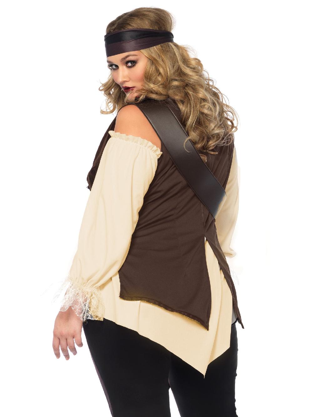 Leg Avenue Plus Captain Blackheart Pirate Costume Brown/White