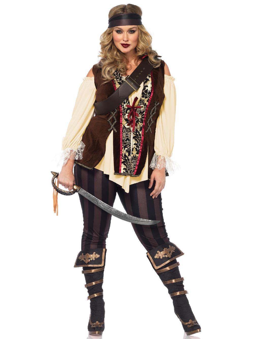 Leg Avenue Plus Captain Blackheart Pirate Costume Brown/White
