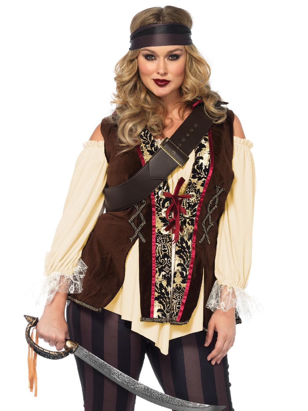 leg avenue Plus Captain Blackheart Pirate Costume Brown/White