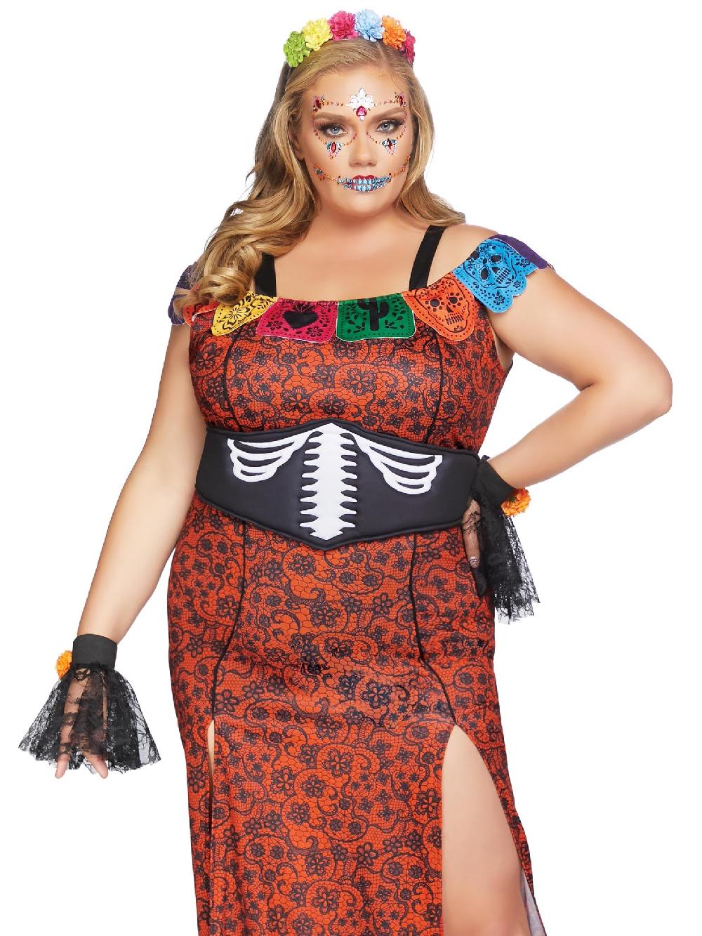 leg avenue Plus Deluxe Day of the Dead Beauty Costume Red/Black