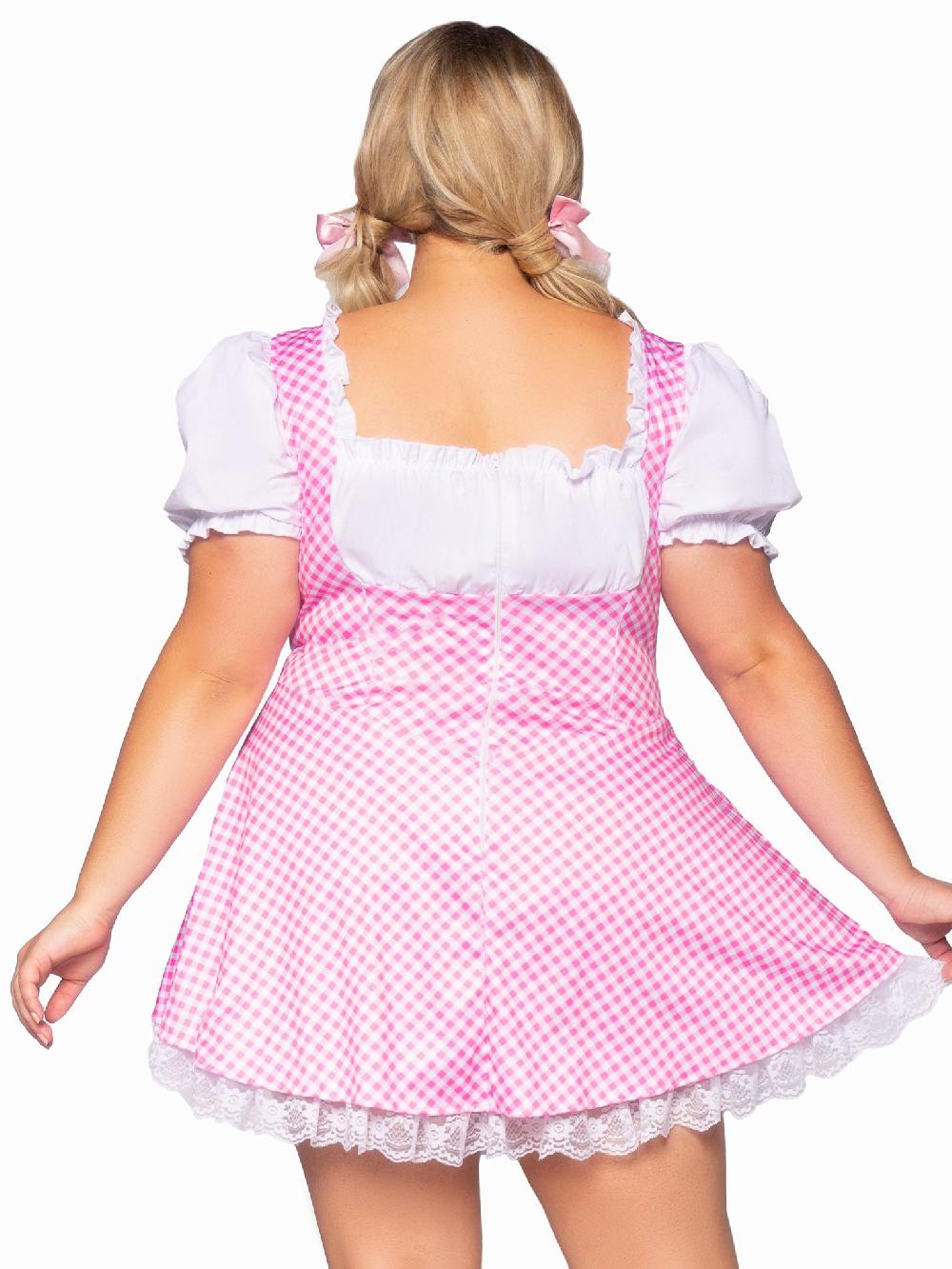 Leg Avenue Plus Gingham Dress With Apron Pink/White