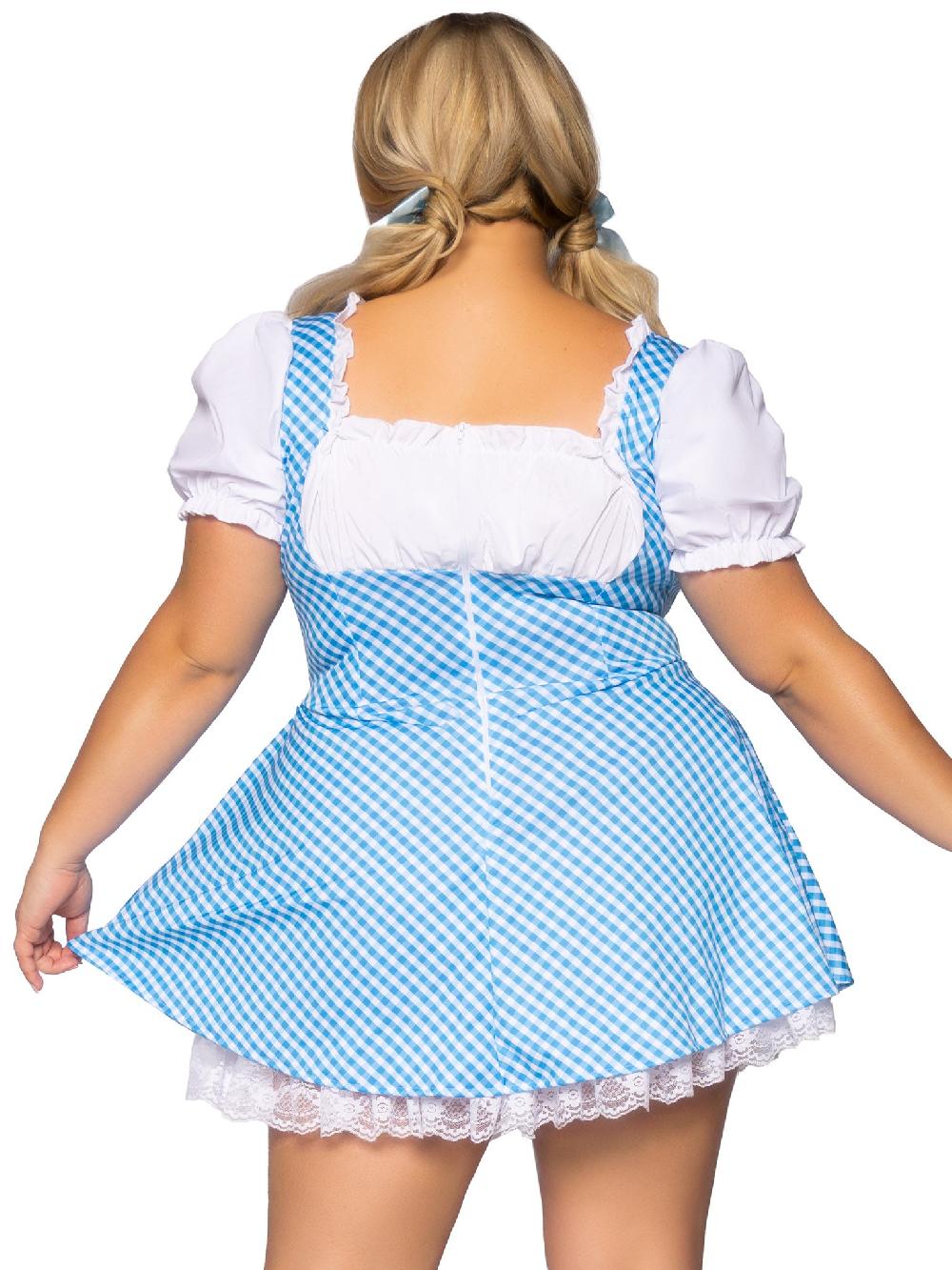 Leg Avenue Plus Gingham Dress With Split Skirt Blue/White