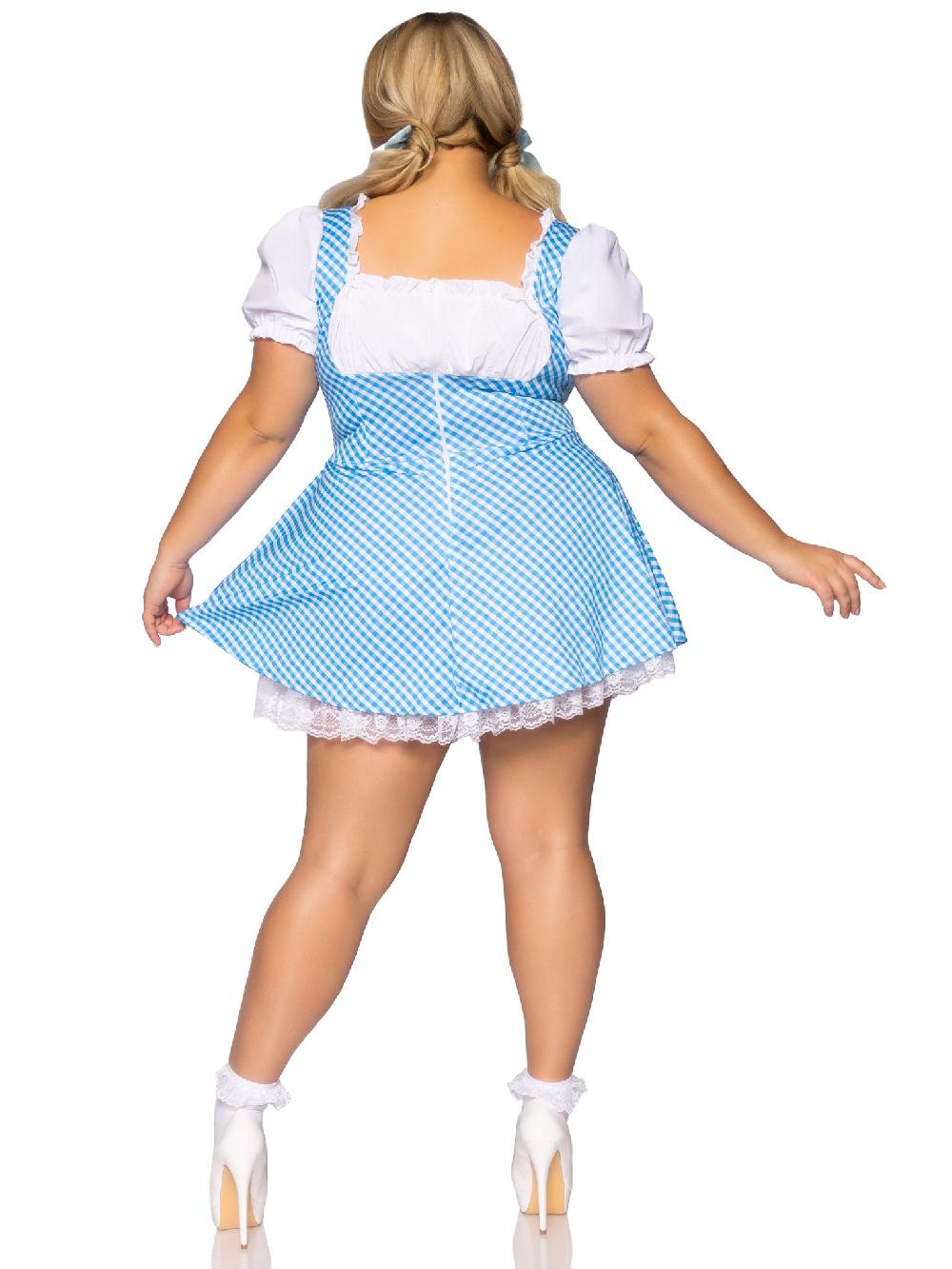 Leg Avenue Plus Gingham Dress With Split Skirt Blue/White