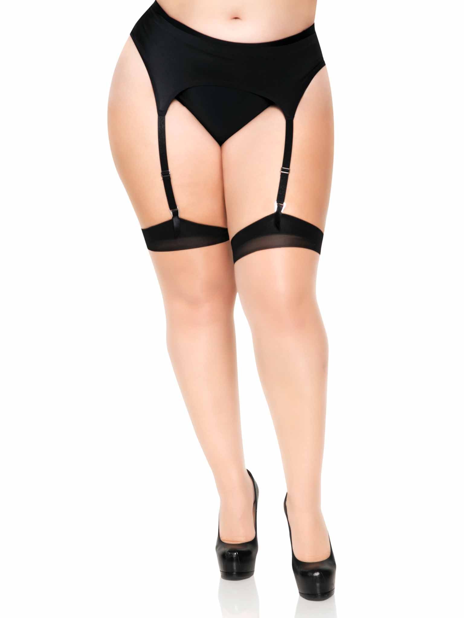 leg avenue Plus Grace Cuban Contrast Heel Stockings Nude/Black