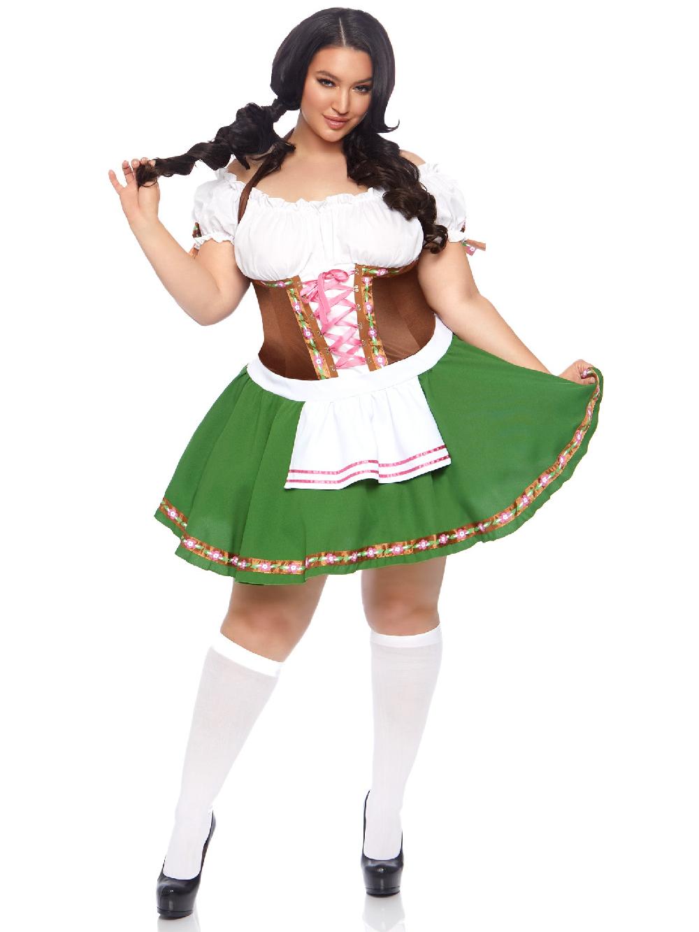 Leg Avenue Plus Gretchen Oktoberfest Dirndl Costume Brown/Green