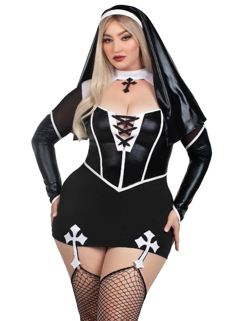 leg avenue Plus Holy Hottie Nun Costume Black/White