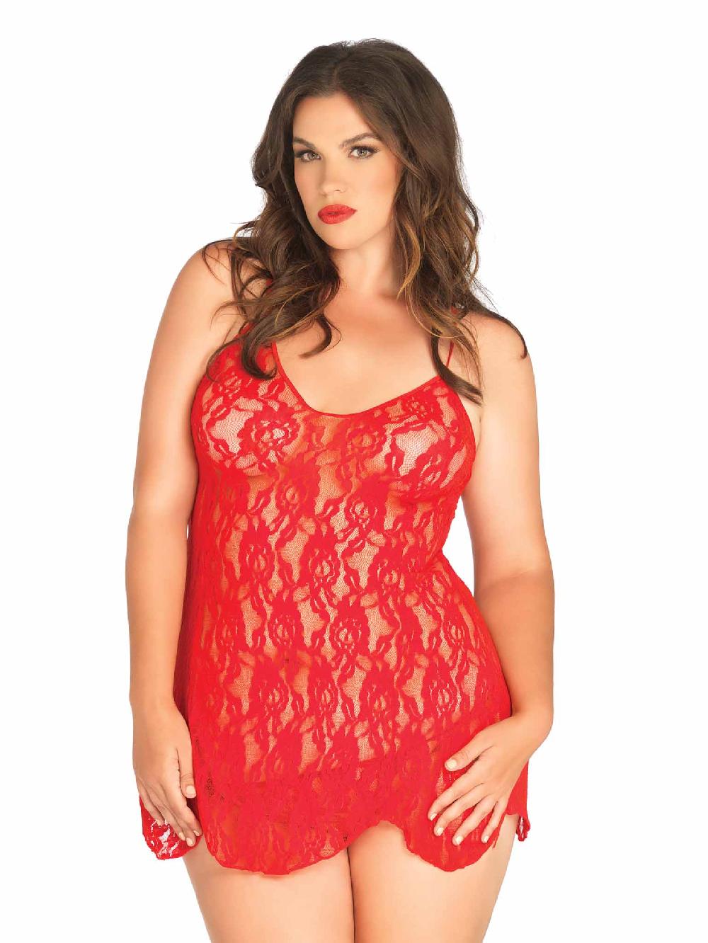 Leg Avenue Plus In My Dreams Rose Lace Chemise Black