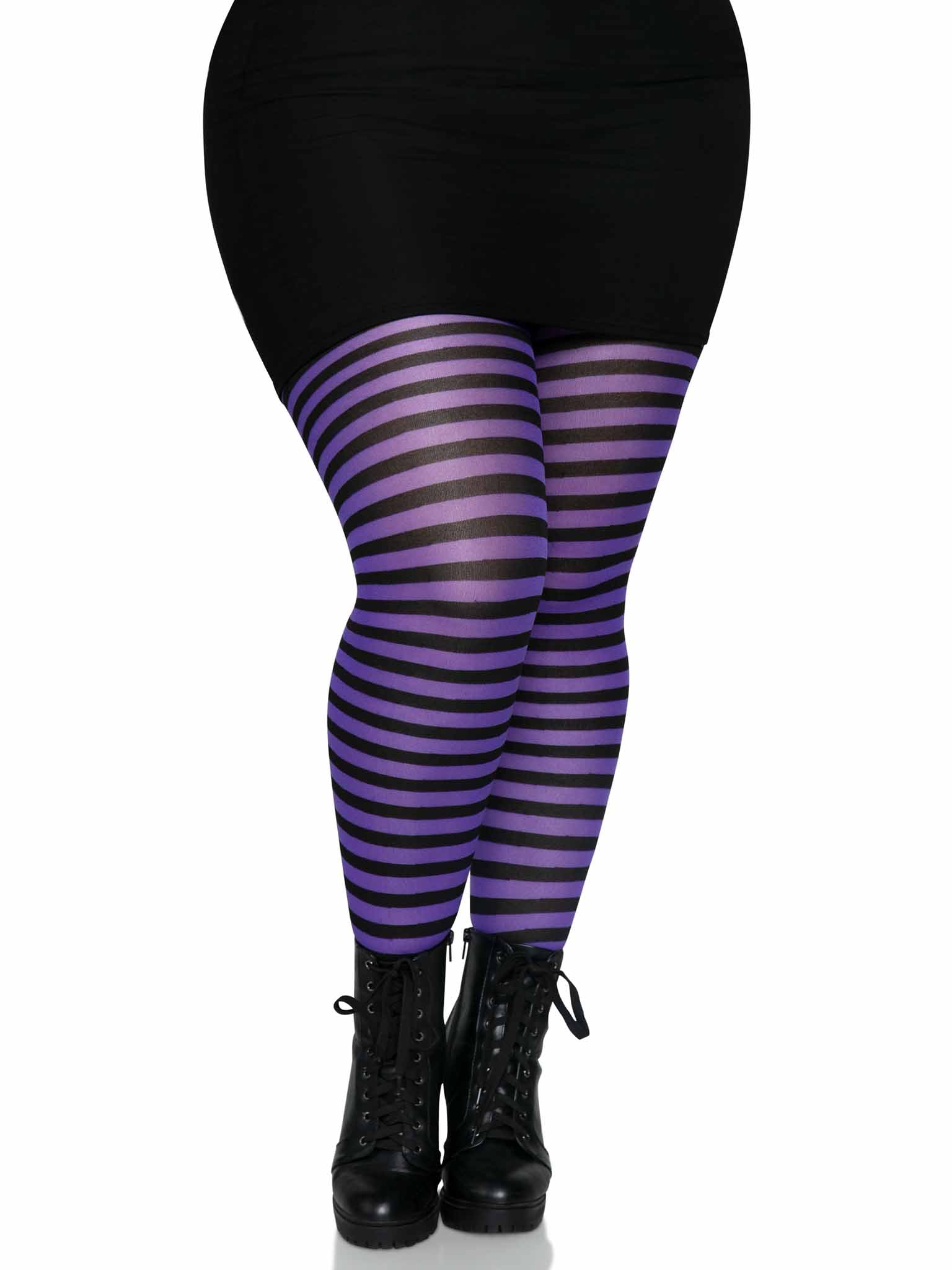 Leg Avenue Plus Jada Striped Women's Tights Black/White