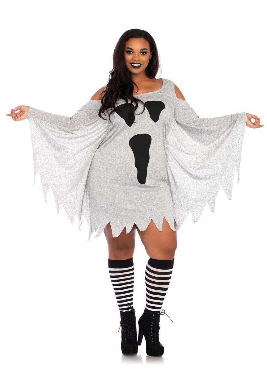 Leg Avenue Plus Jersey Ghost Long Sleeve Halloween Dress Grey