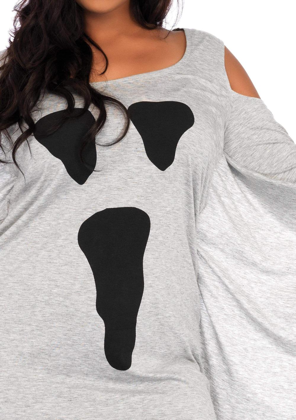 Leg Avenue Plus Jersey Ghost Long Sleeve Halloween Dress Grey