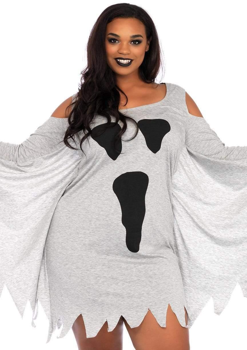 leg avenue Plus Jersey Ghost Long Sleeve Halloween Dress Grey