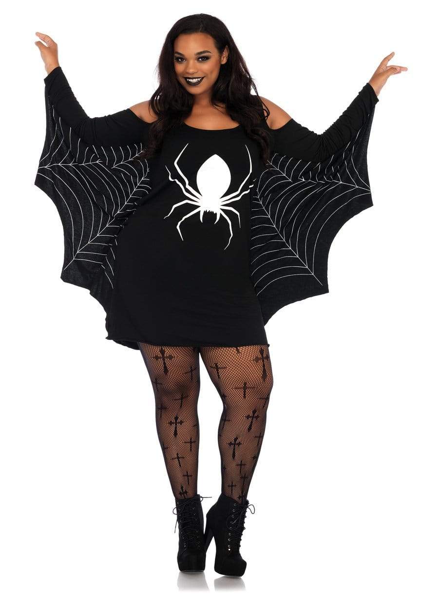 Leg Avenue Plus Jersey Spider Web Dress With Wings Black