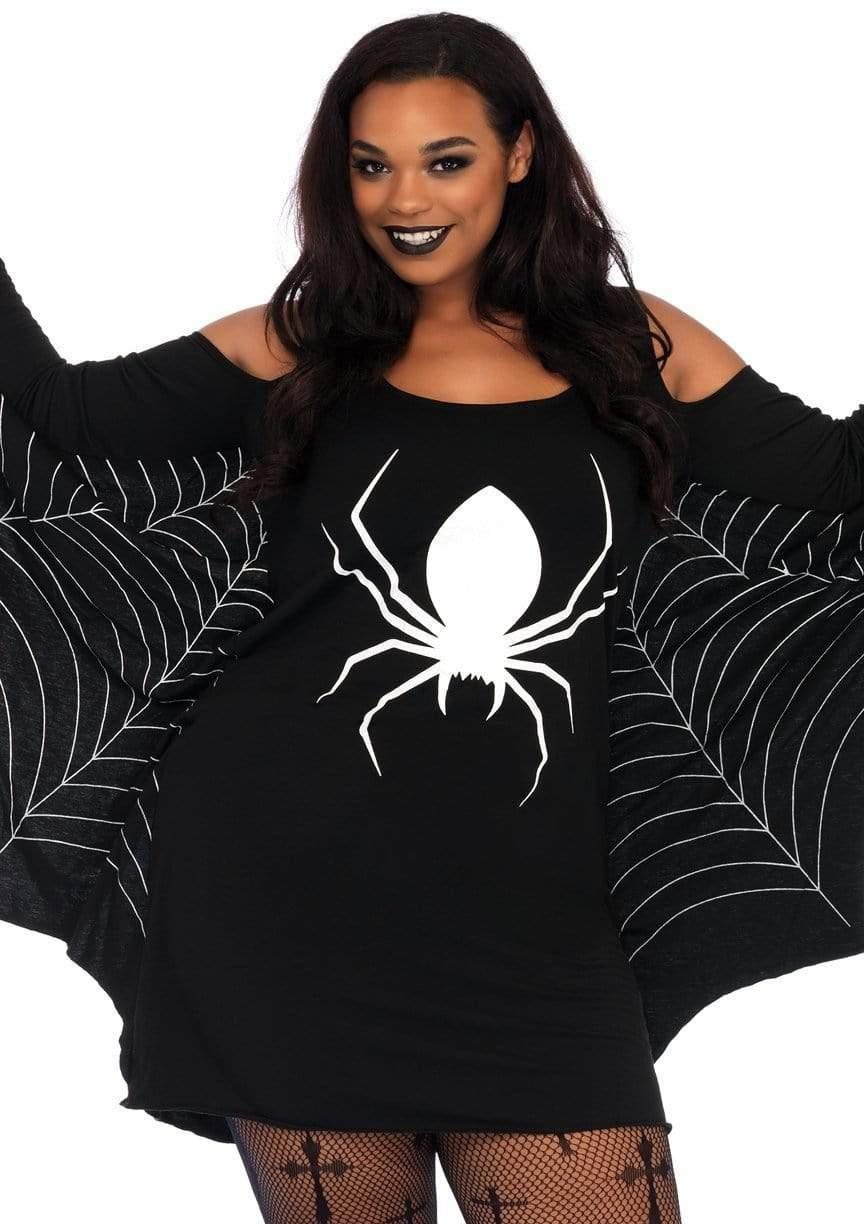 leg avenue Plus Jersey Spider Web Dress With Wings Black
