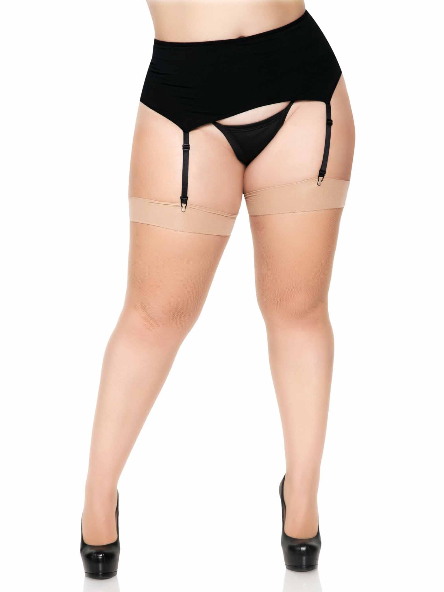 Leg Avenue Plus Kumi Net Thigh High Stockings Black