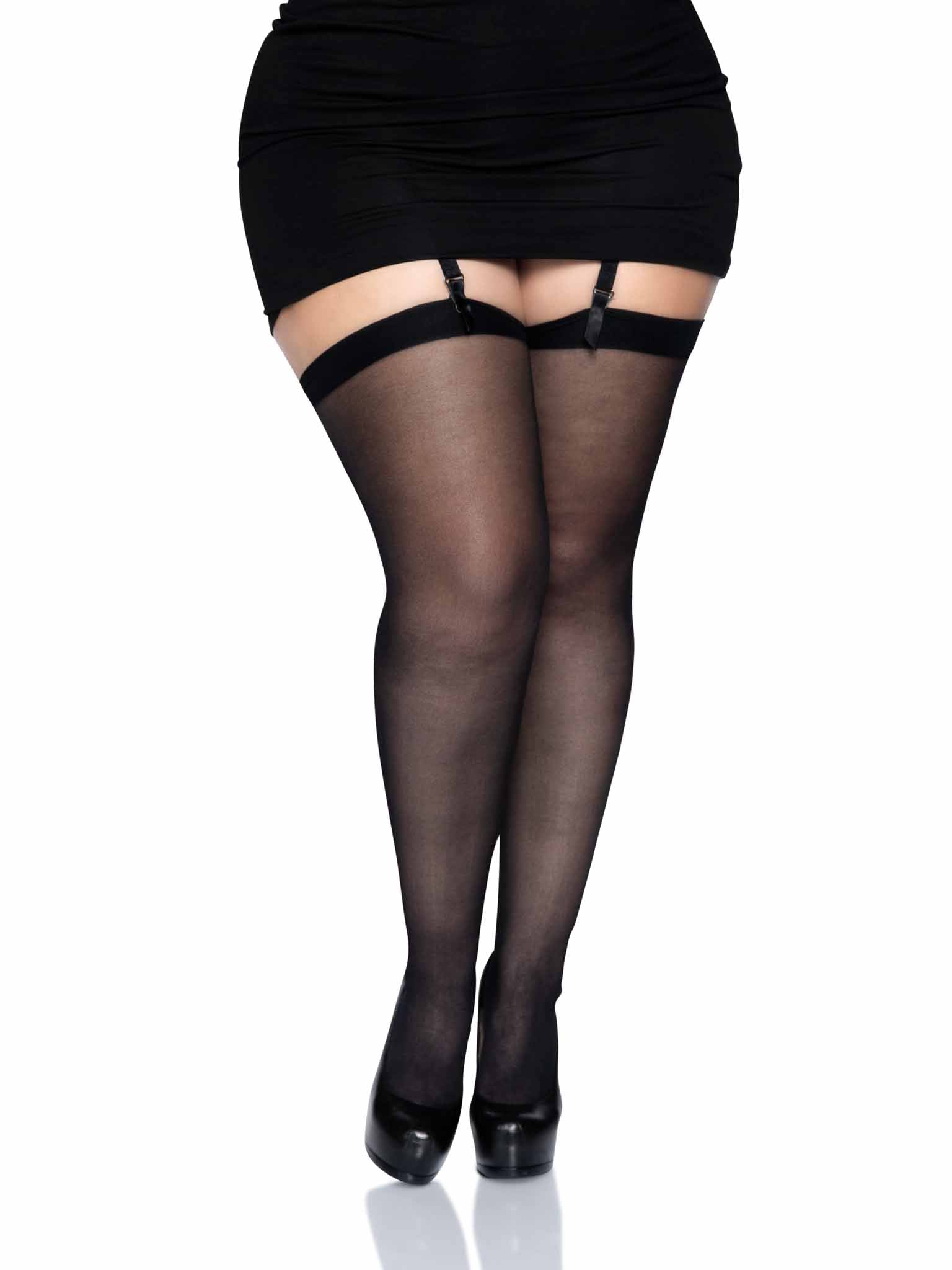 leg avenue Plus Lynn Sheer Backseam Stockings Black