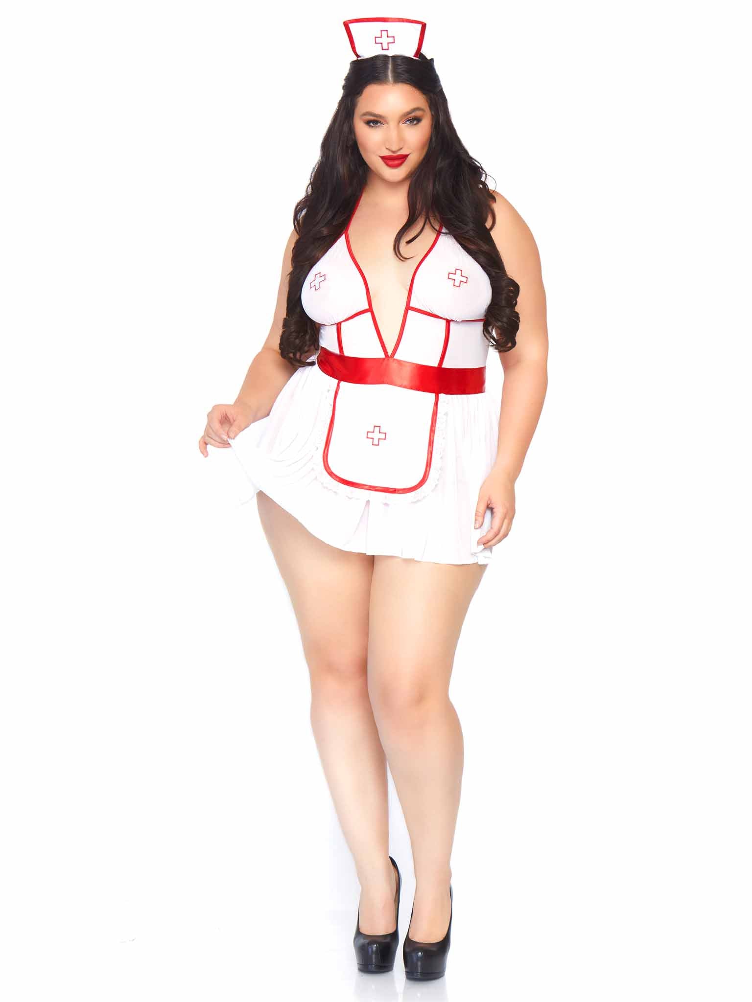 Leg Avenue Plus Nightshift Nurse Lingerie Set White/Red