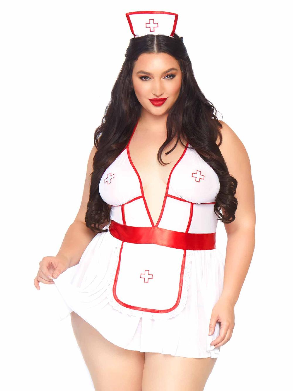leg avenue Plus Nightshift Nurse Lingerie Set White/Red