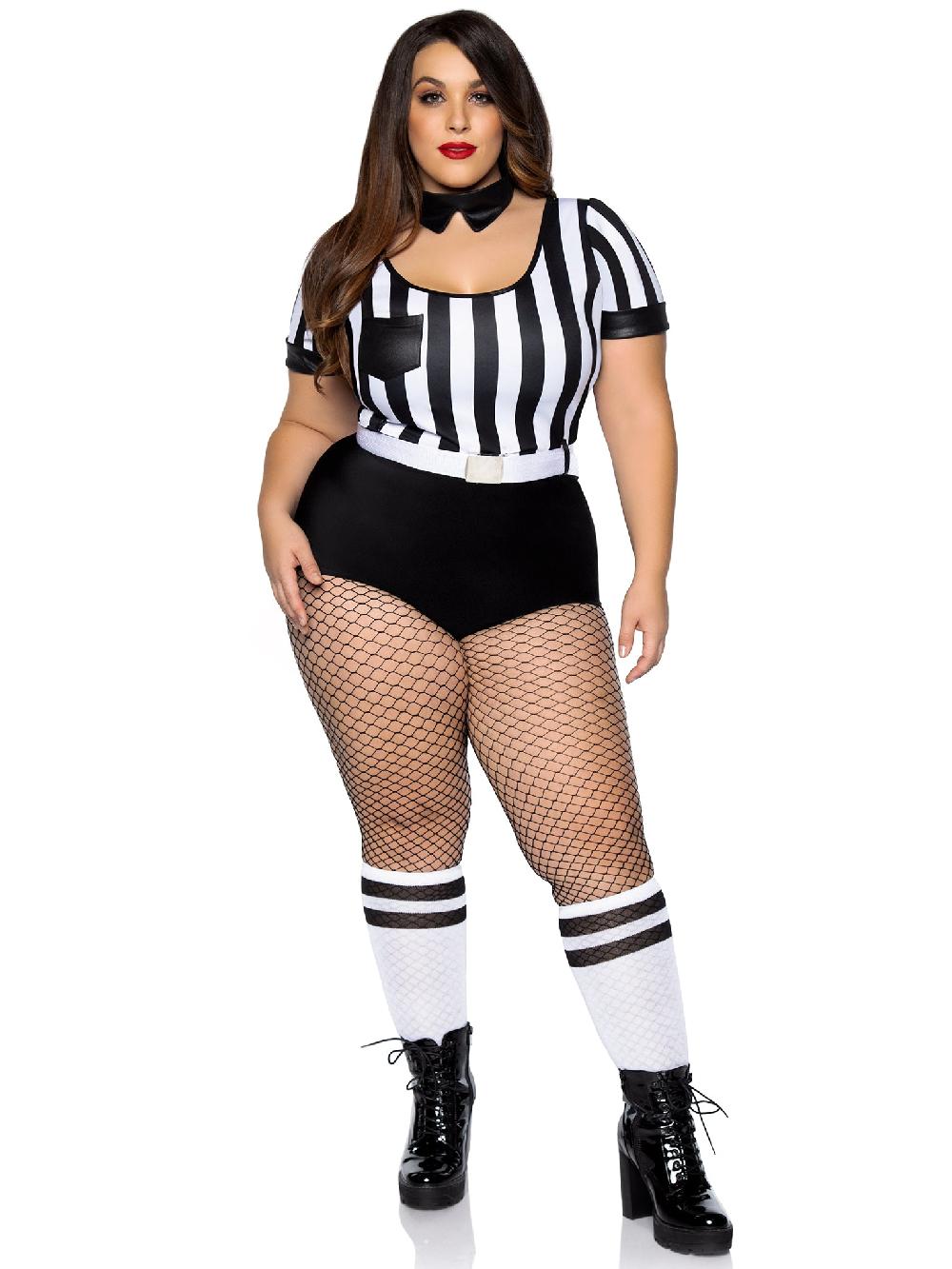 Leg Avenue Plus No Rules Referee Sexy Sports Costume Black/White