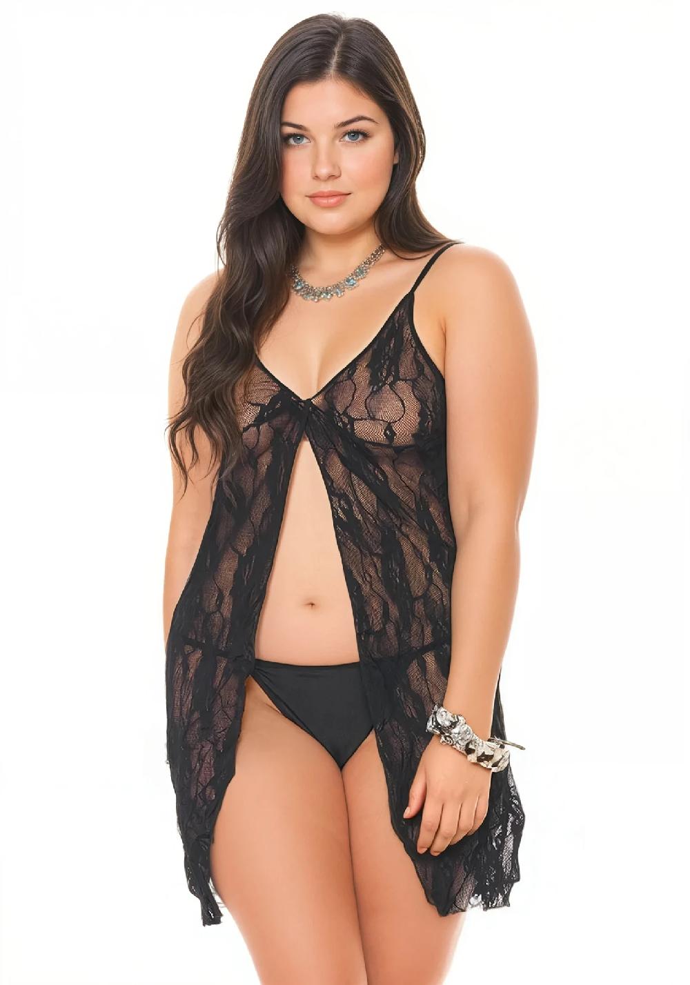 Leg Avenue Plus Only Yours Babydoll Chemise Set Black