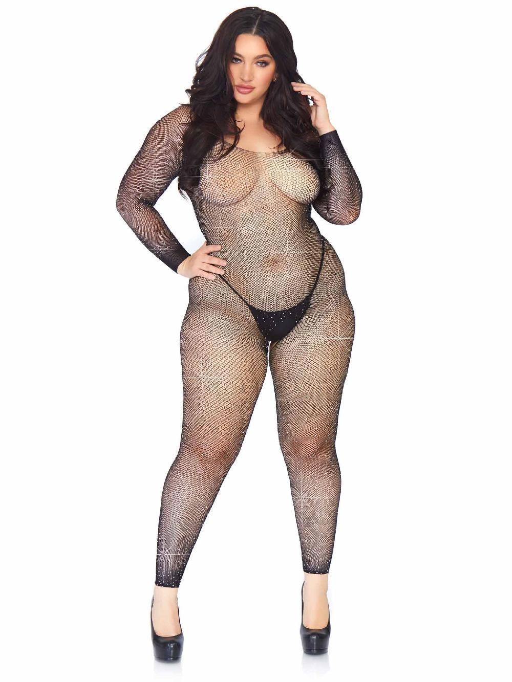 Leg Avenue Plus Please Me Rhinestone Bodystocking Black