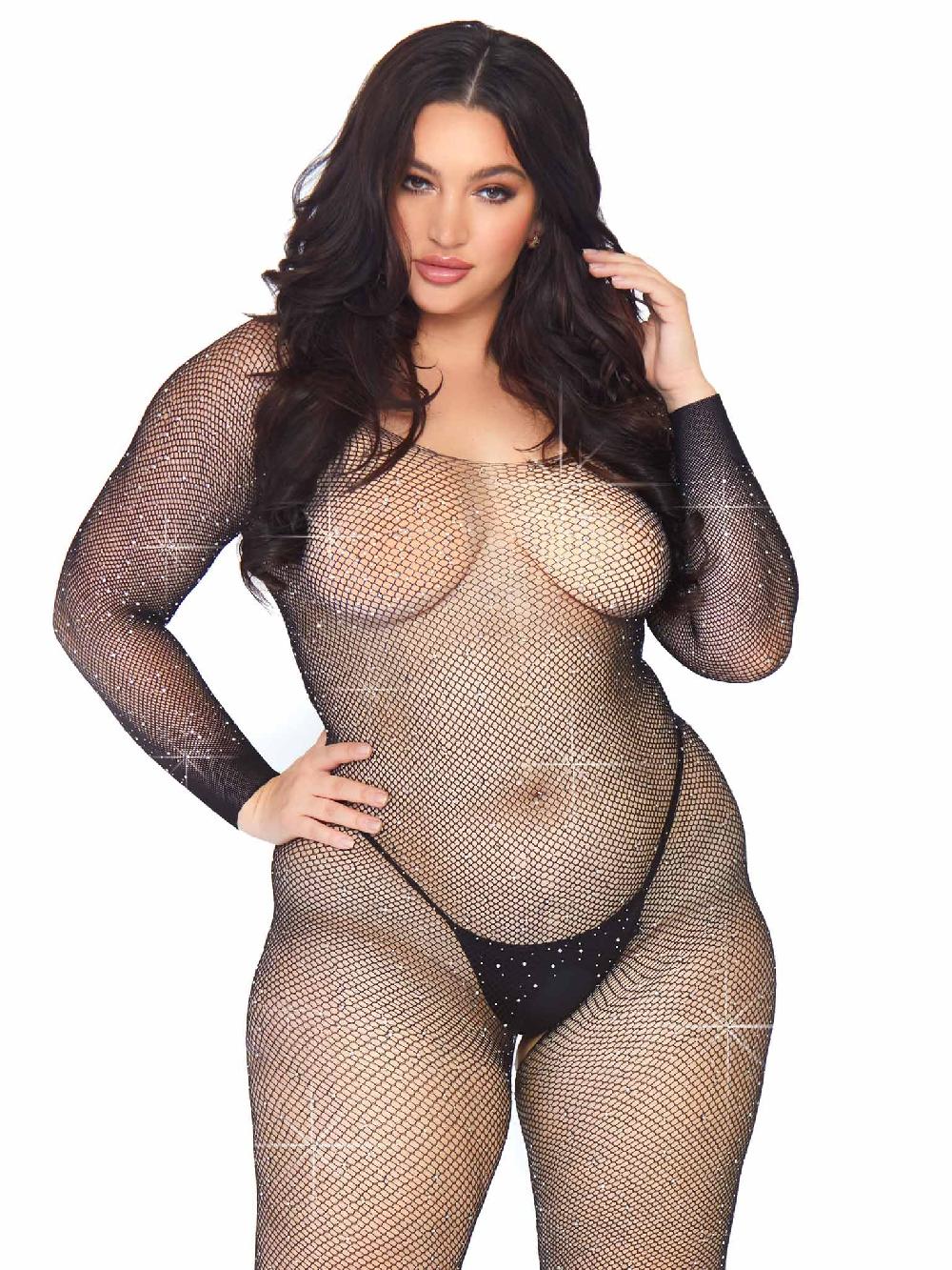 leg avenue Plus Please Me Rhinestone Bodystocking Black