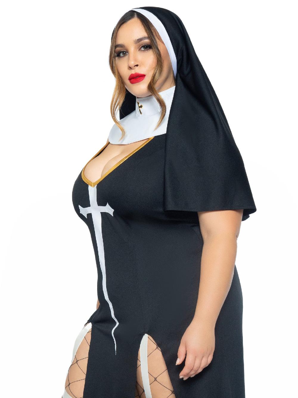 Leg Avenue Plus Sultry Sinner Nun Costume Black/White