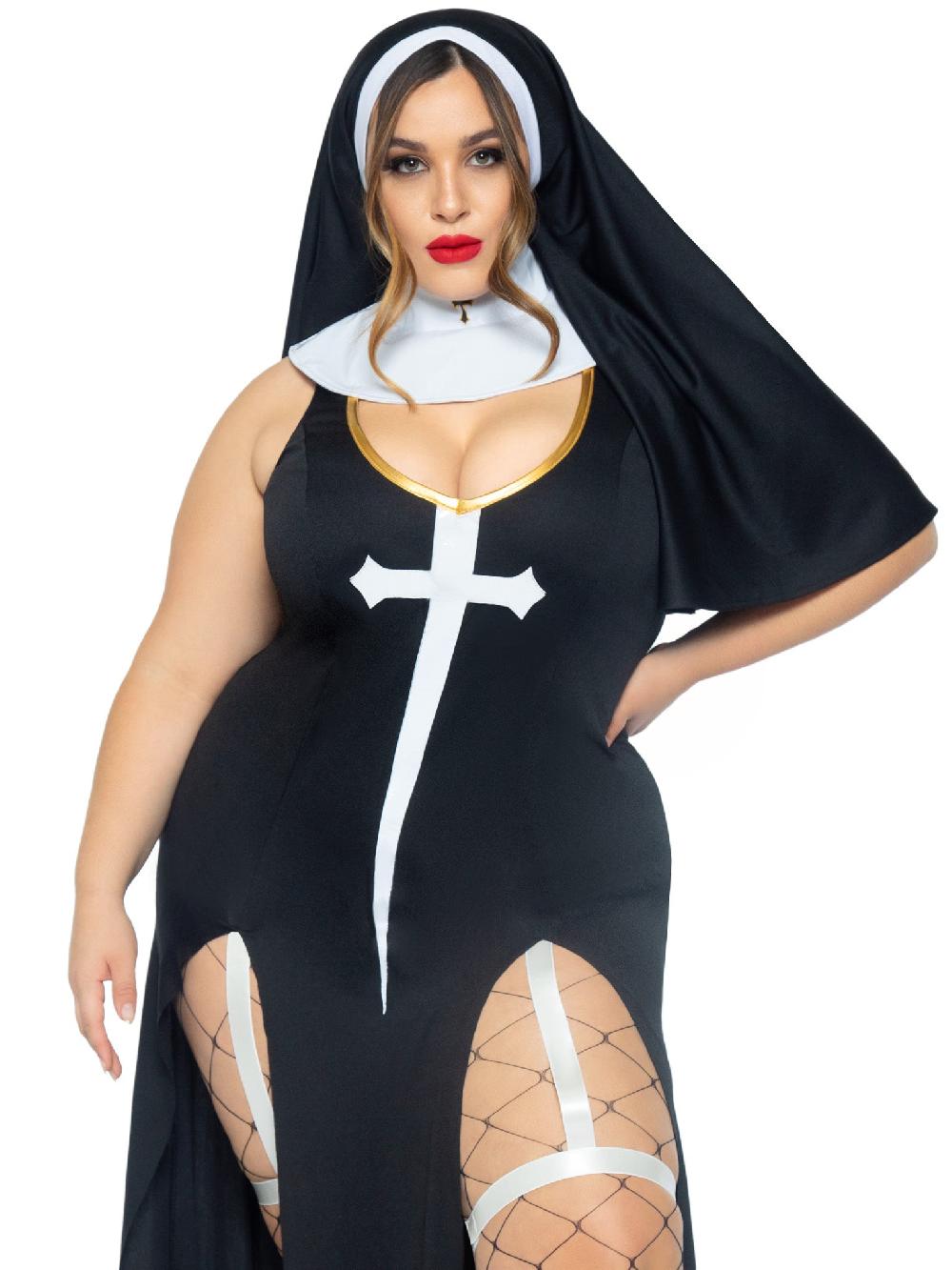 leg avenue Plus Sultry Sinner Nun Costume Black/White