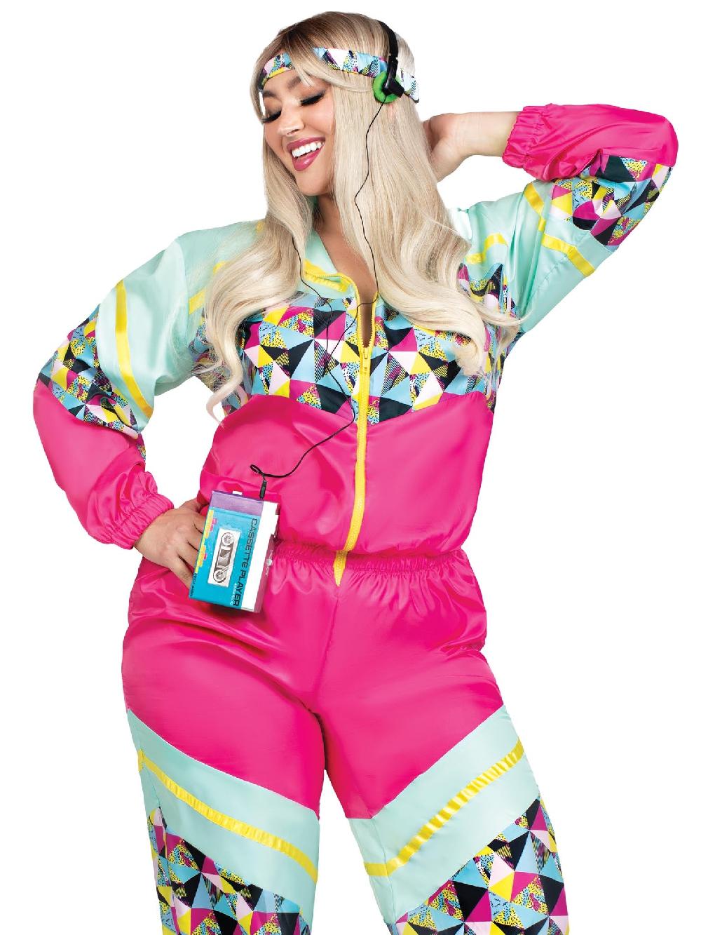 leg avenue Plus Totally 80s Tracksuit Costume Turquoise/Neon Pink