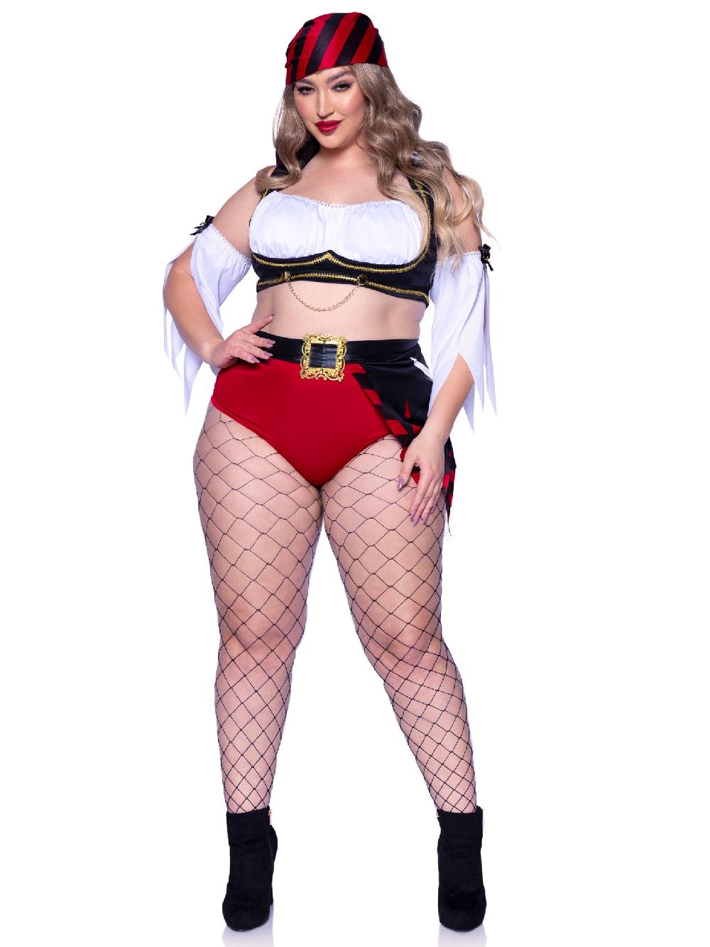 Leg Avenue Plus Wicked Wench Pirate Costume Red/Black