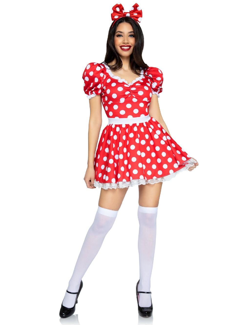 Leg Avenue Polka Dot Dress With Headband Costume Red/White