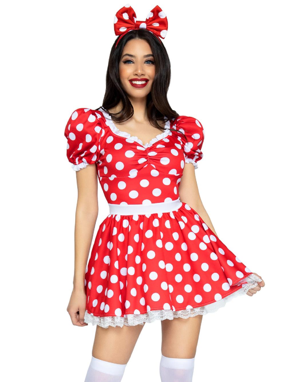 leg avenue Polka Dot Dress With Headband Costume Red/White