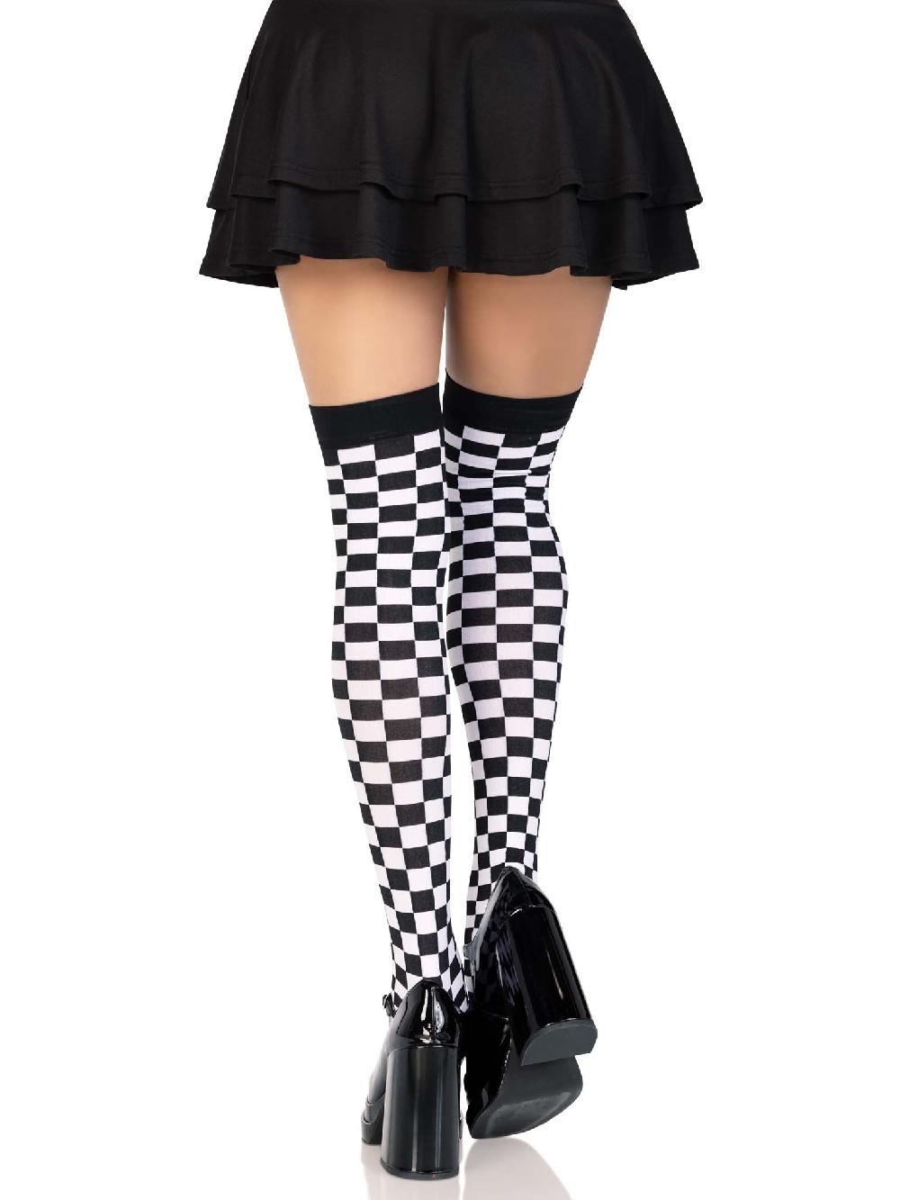 Leg Avenue Poppy Checkerboard Thigh High Stockings Black/White
