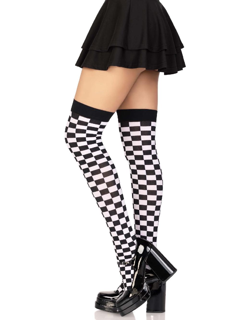 Leg Avenue Poppy Checkerboard Thigh High Stockings Black/White