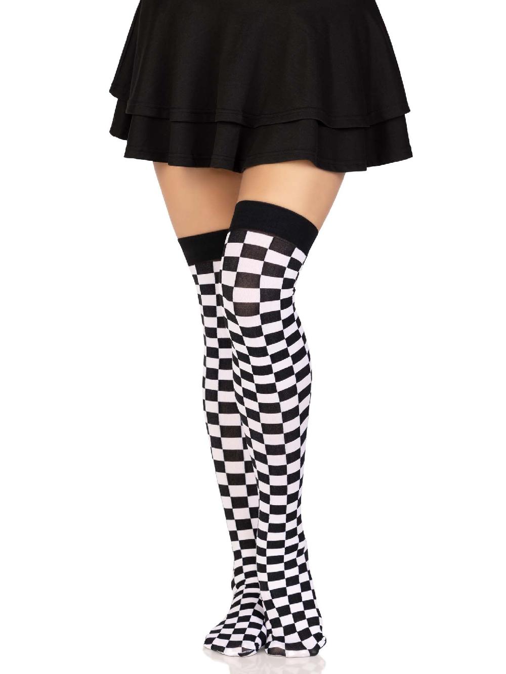 Leg Avenue Poppy Checkerboard Thigh High Stockings Black/White
