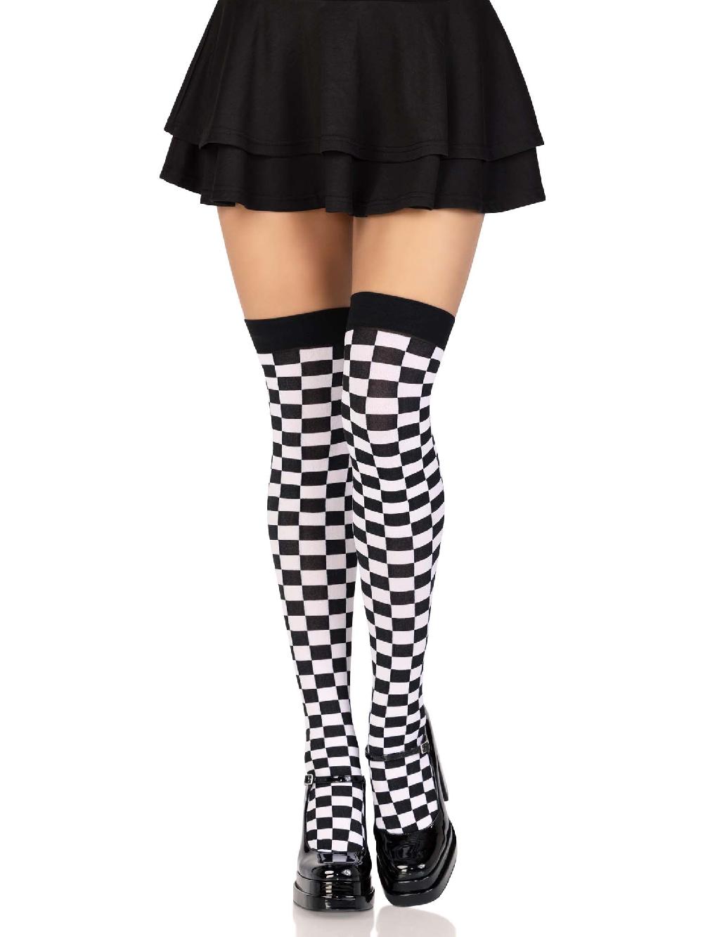 leg avenue Poppy Checkerboard Thigh High Stockings Black/White