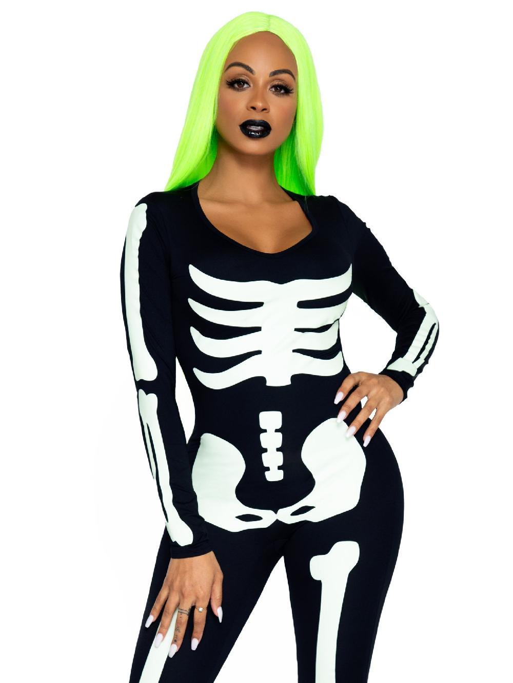 leg avenue Printed Glow In The Dark Skeleton Catsuit Black/White