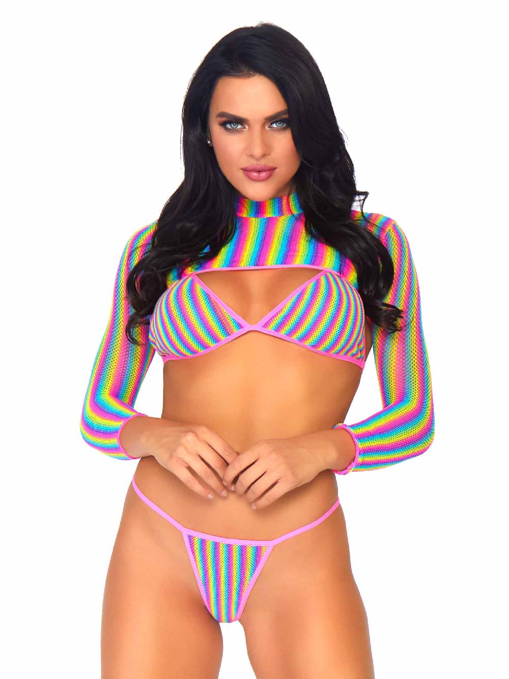 leg avenue Rainbow Dreams Fishnet Bikini Set Multicolor