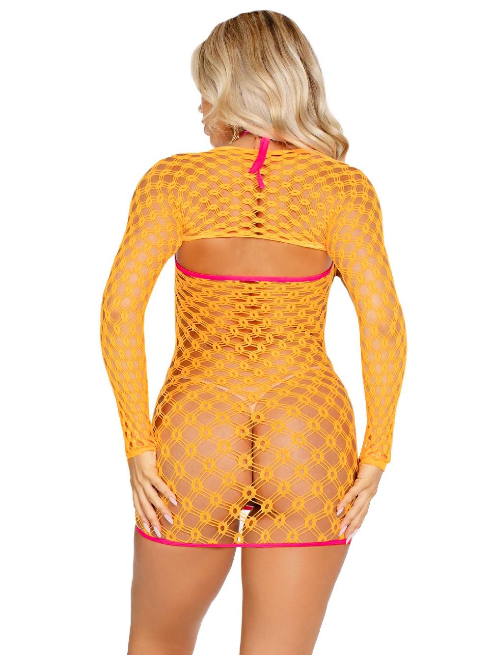 Leg Avenue Reckless Romance Net Dress Set Neon Orange