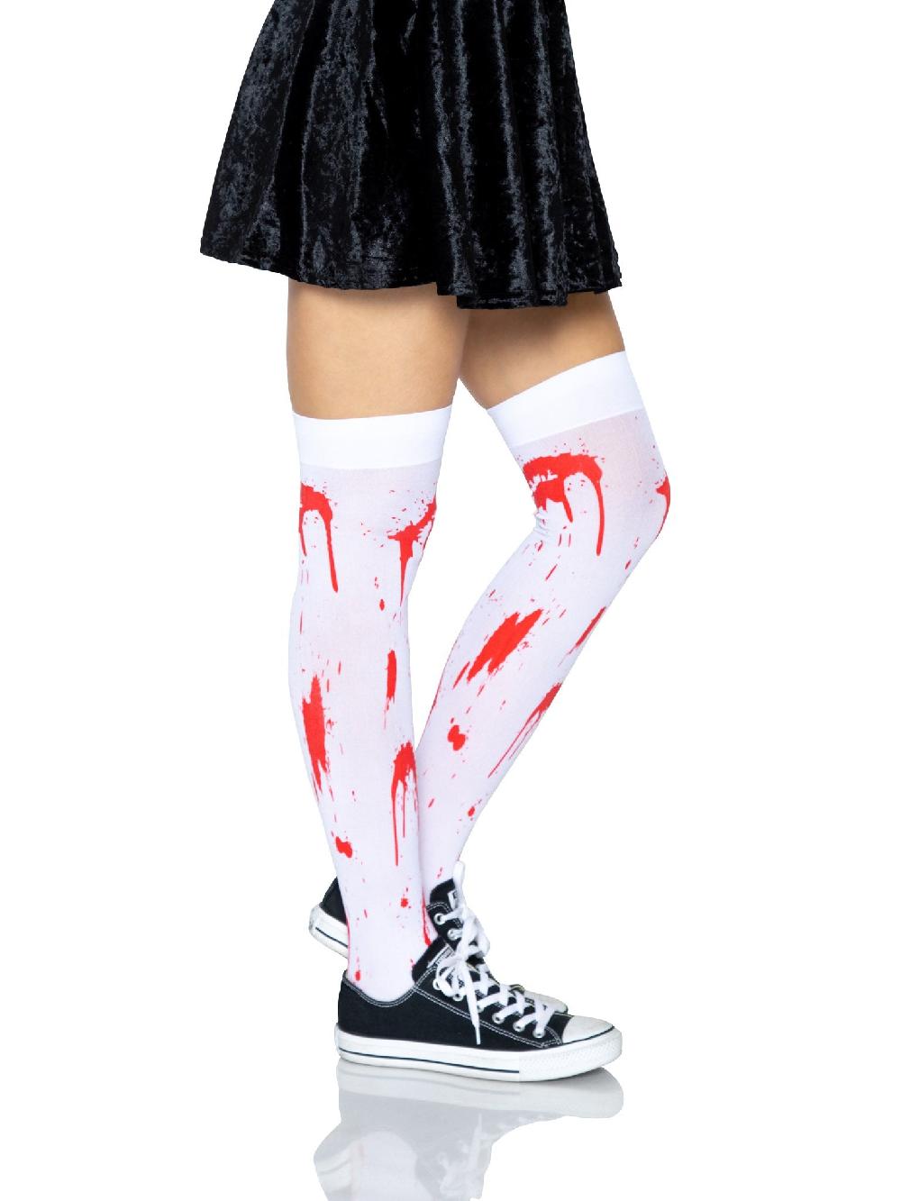 Leg Avenue Rhea Zombie Thigh High Stockings White/Red