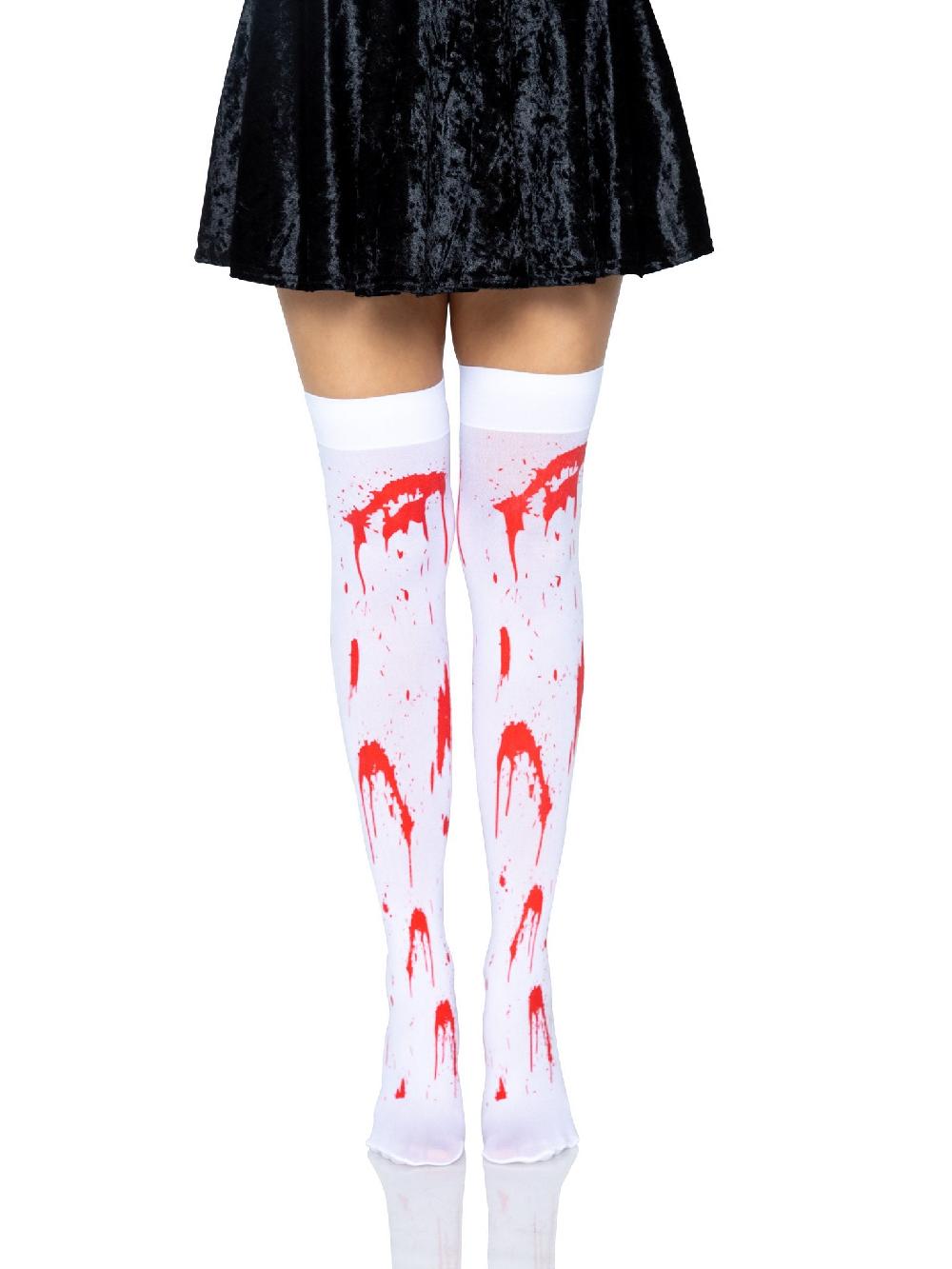 Leg Avenue Rhea Zombie Thigh High Stockings White/Red