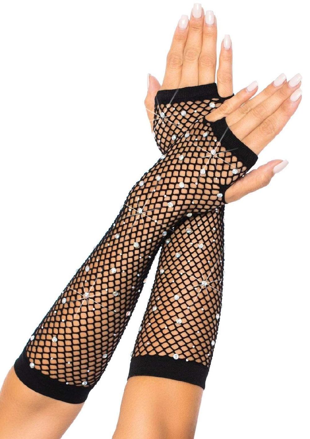 leg avenue Rhinestone Fishnet Arm Warmers Gloves Black