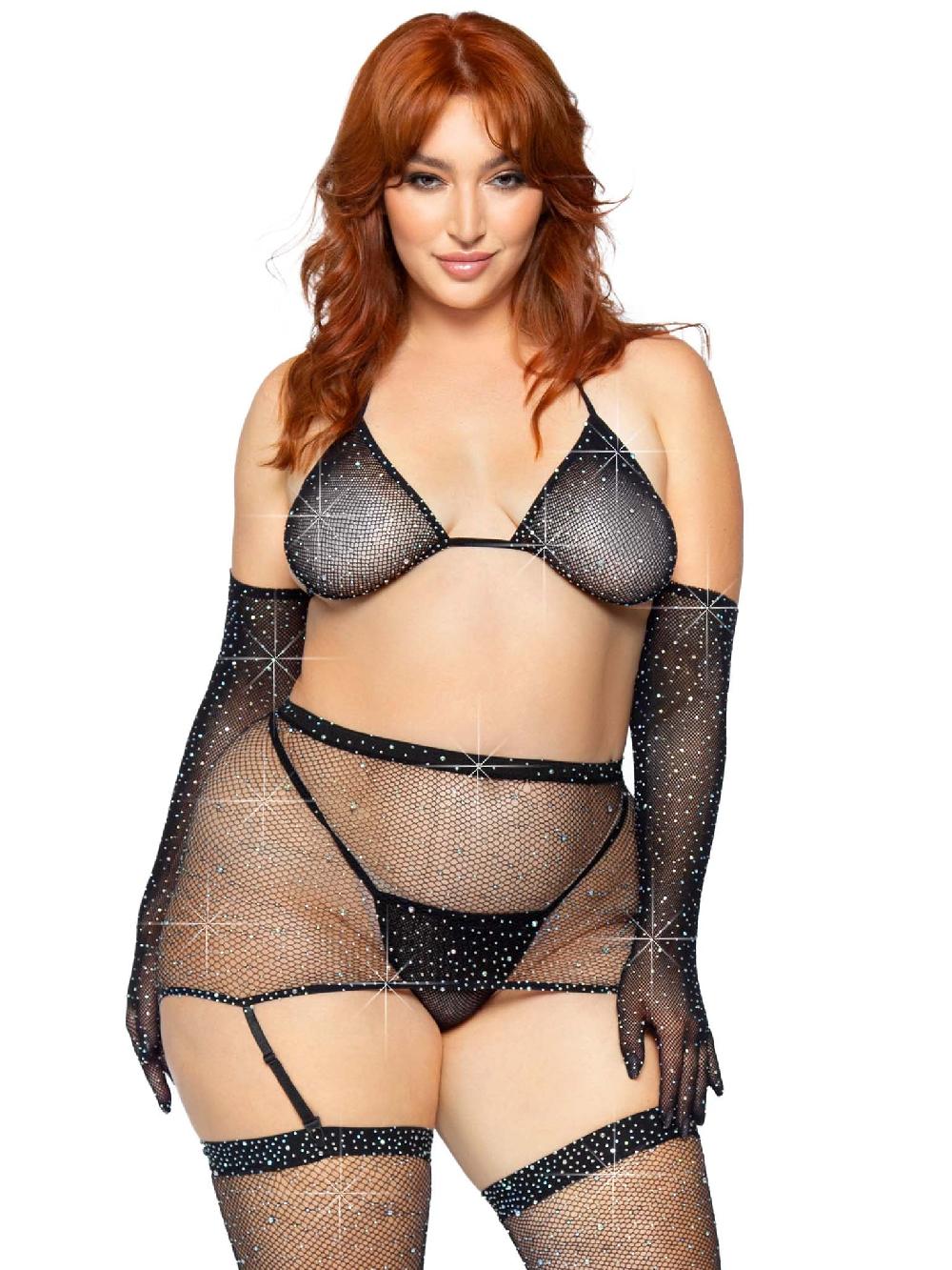 Leg Avenue Risk Taker Plus Rhinestone Bra Set Black