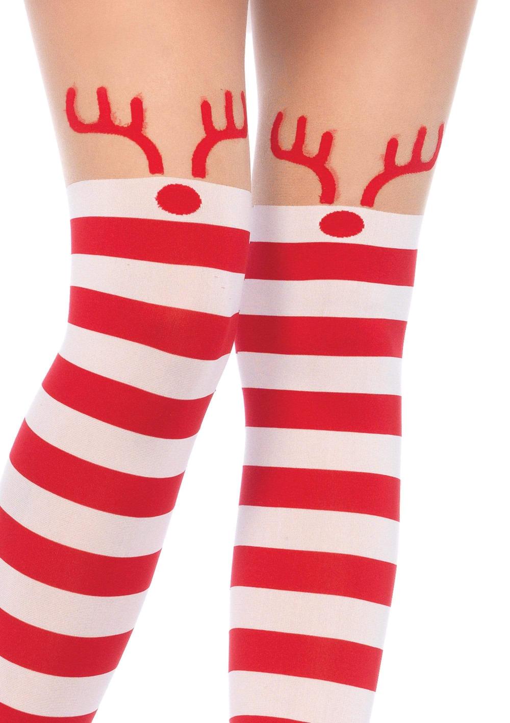 Leg Avenue Rudolph Reindeer Striped Tights Red/White