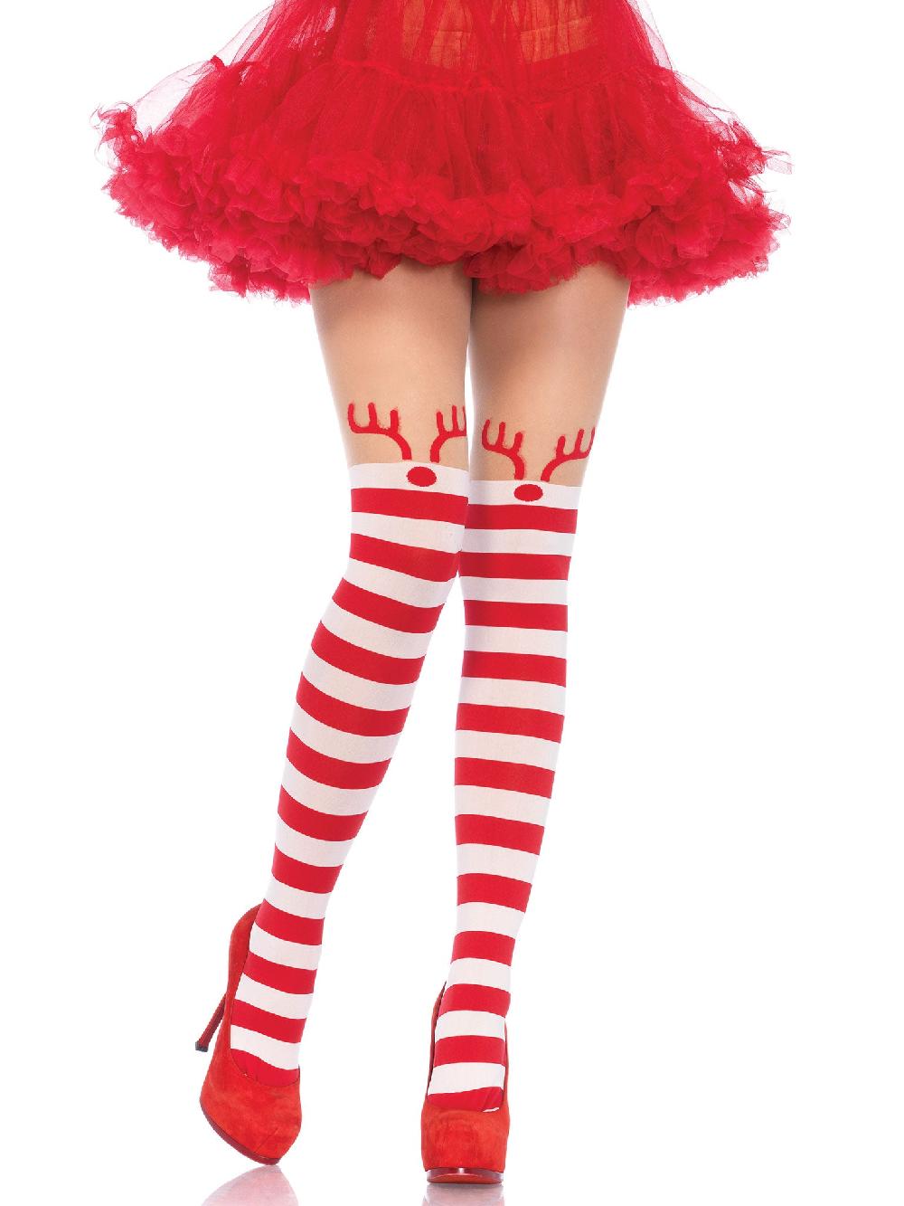 leg avenue Rudolph Reindeer Striped Tights Red/White