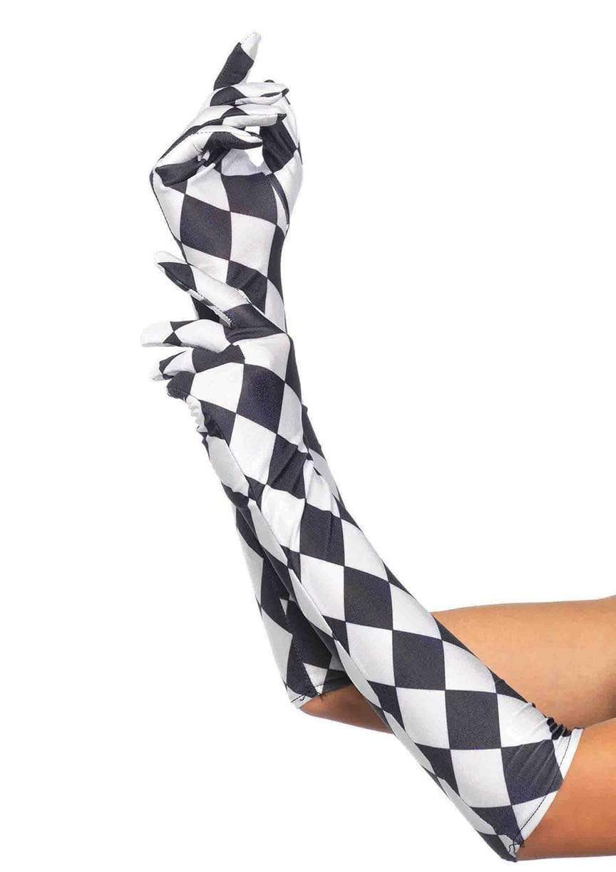 leg avenue Satin Harlequin Elbow Length Gloves Black/White
