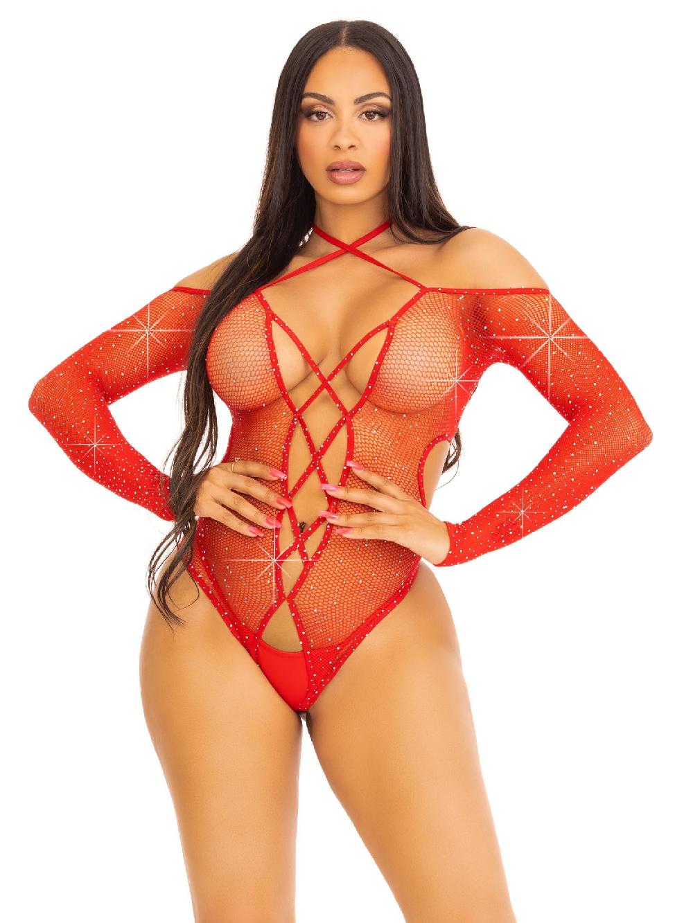 leg avenue Say My Name Rhinestone Crotchless Teddy Black