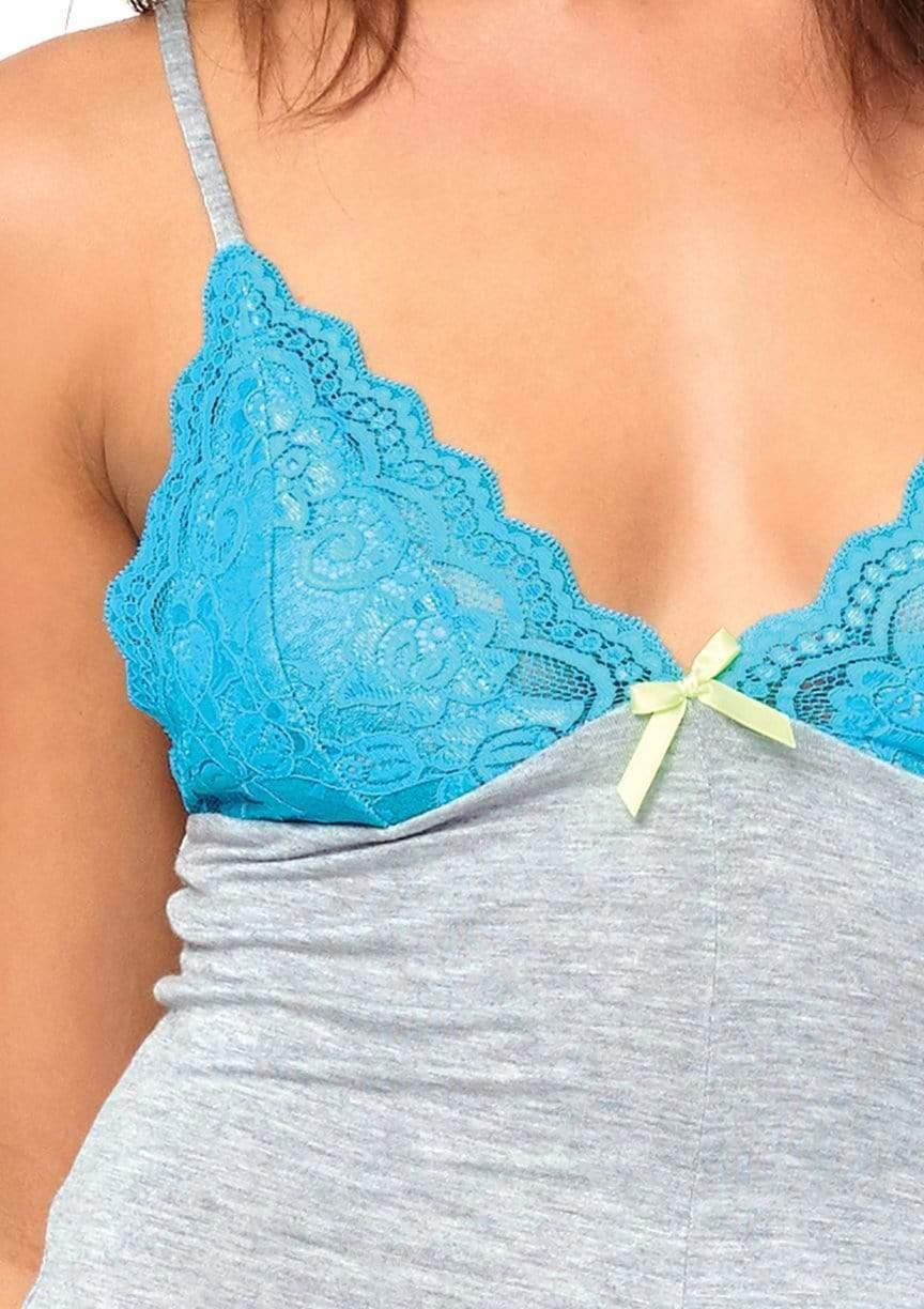 Leg Avenue Seraphina Pajama Romper Heather Grey/Neon Blue