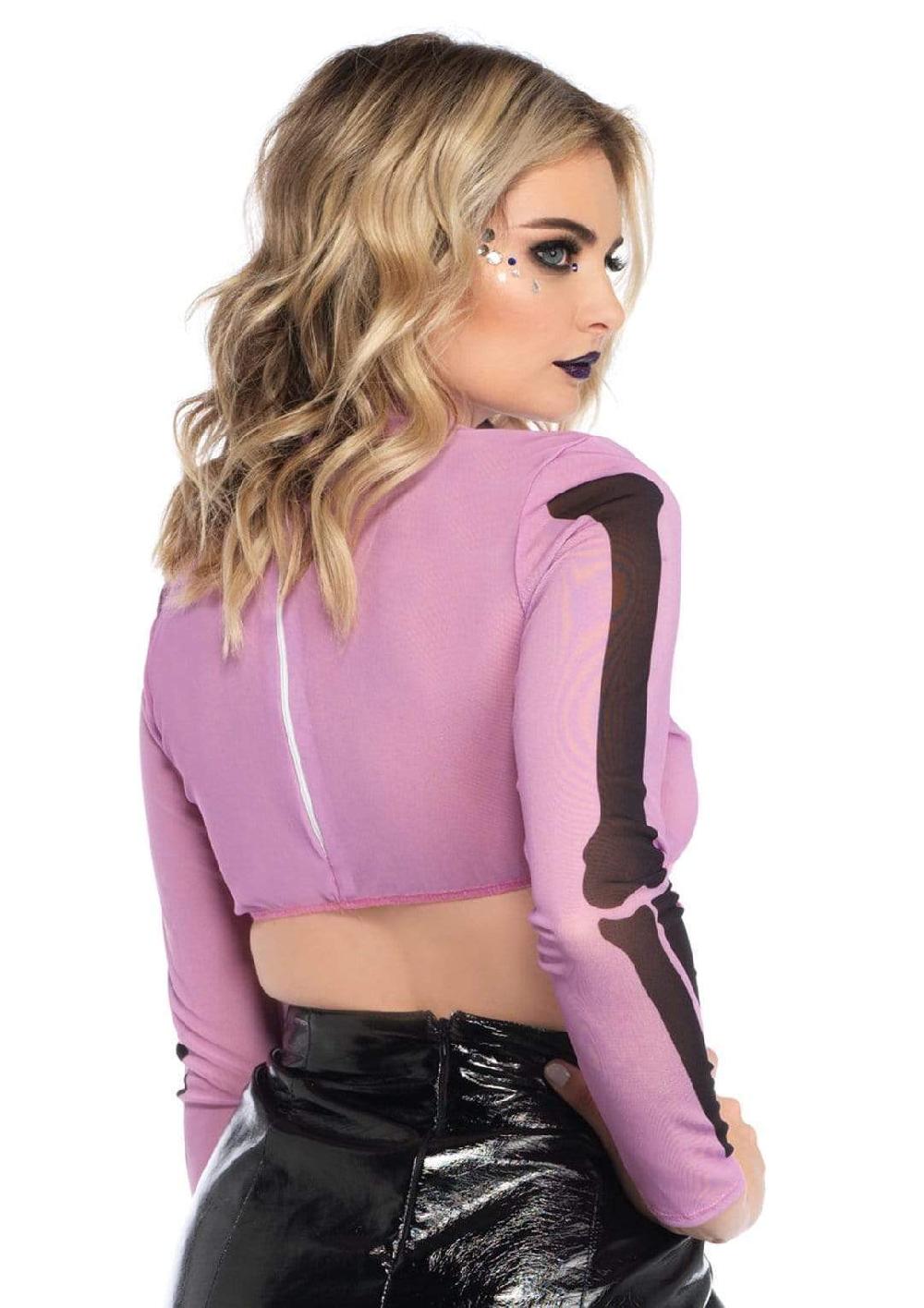 Leg Avenue Skeleton High Neck Long Sleeve Mesh Crop Top Purple